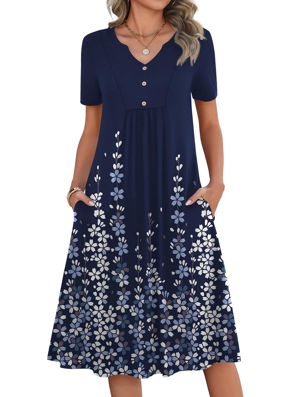 Zeagoo Womens Spring Dresses for Wedding Guest 2026 Midi Floral A Line Dress Casual Summer Beach Sundresses with Pockets