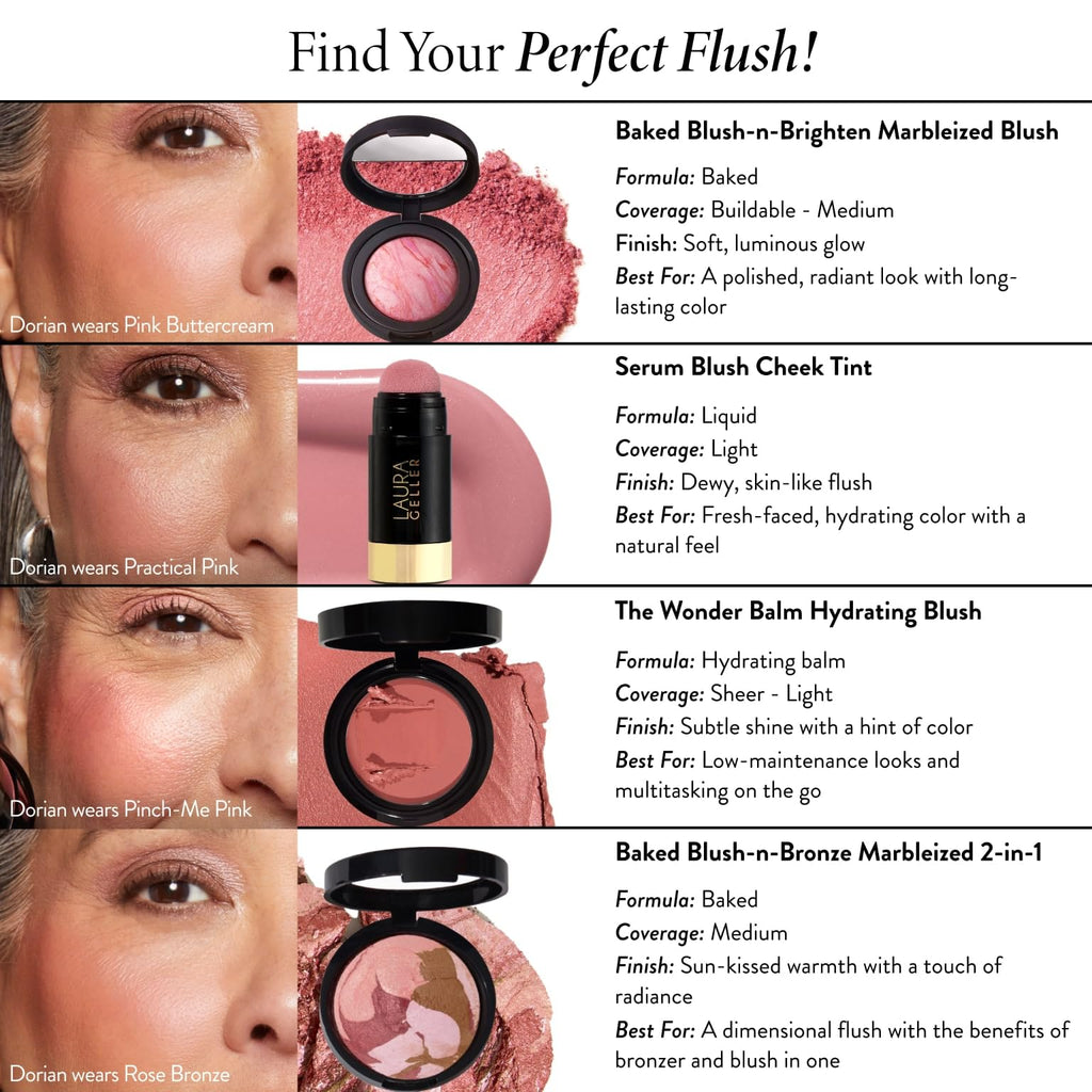 LAURA GELLER NEW YORK Baked Blush-n-Brighten Marbleized Blush for Cheeks - Pink Buttercream - Natural Finish - Buildable Color