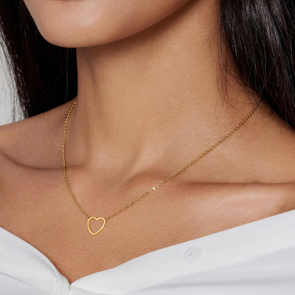 Zeffy Heart Necklace for Women - Dainty 14K Gold Plated Cute Open Heart Pendant Necklaces Simple Gold Choker Necklace Trendy Gold Jewelry for Women Valentines Day Gifts