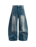 Aelfric Eden Baggy Barrel Jeans Wide Leg Denim Retro Washed Straight Leg Jeans Unisex Casual Y2k Streetwear Pants Trouser Blue 26
