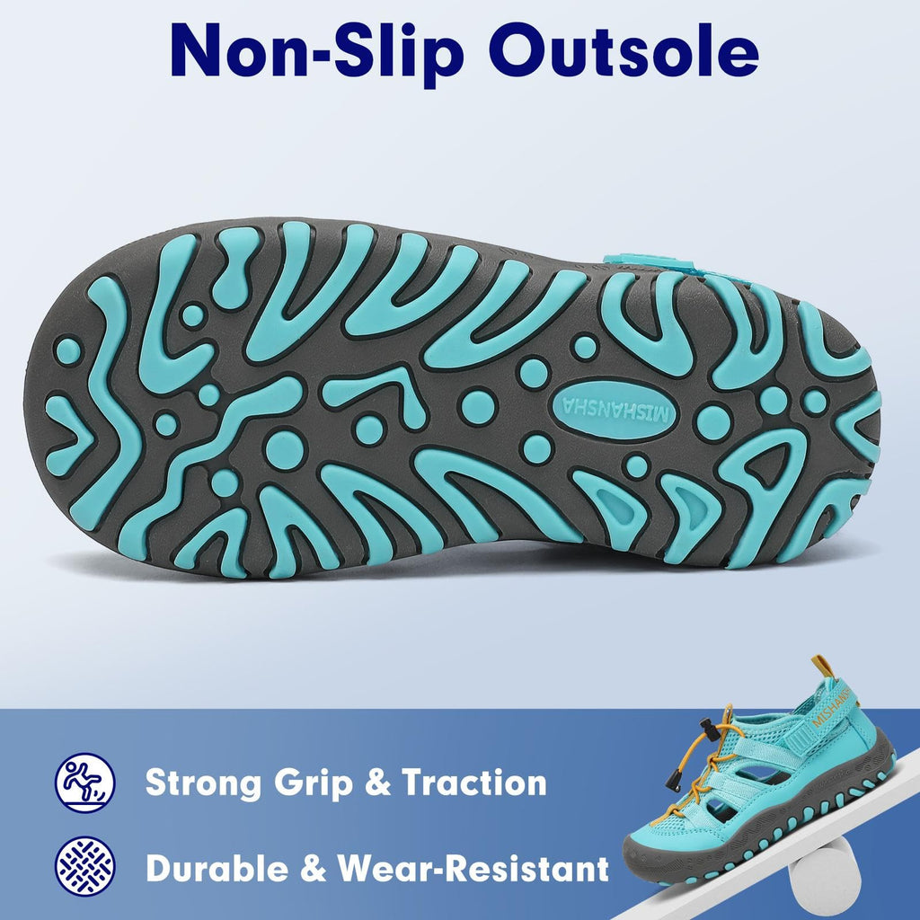 Mishansha Kids Outdoor Sport Sandals Closed Toe Adjustable Boys Girls Hiking Sandals Non-Slip Quick-Dry Water Sandal for Toddler Size 7.5 Cerulean Blue