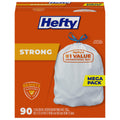 Hefty Strong 13 Gallon Trash Bags, Tall Kitchen Trash Bags, UnscentedLarge Trash Bags with Drawstrings, Durable Closure, Resists Leaks, Punctures, and Tears, White, Unscented, 90 Bags