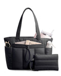 TOPDesign Puffy Tote Bag for Women with Cup Holder & Laptop Compartment & Cosmetic Bag & Trolley Sleeve for Work, Travel (M Black)