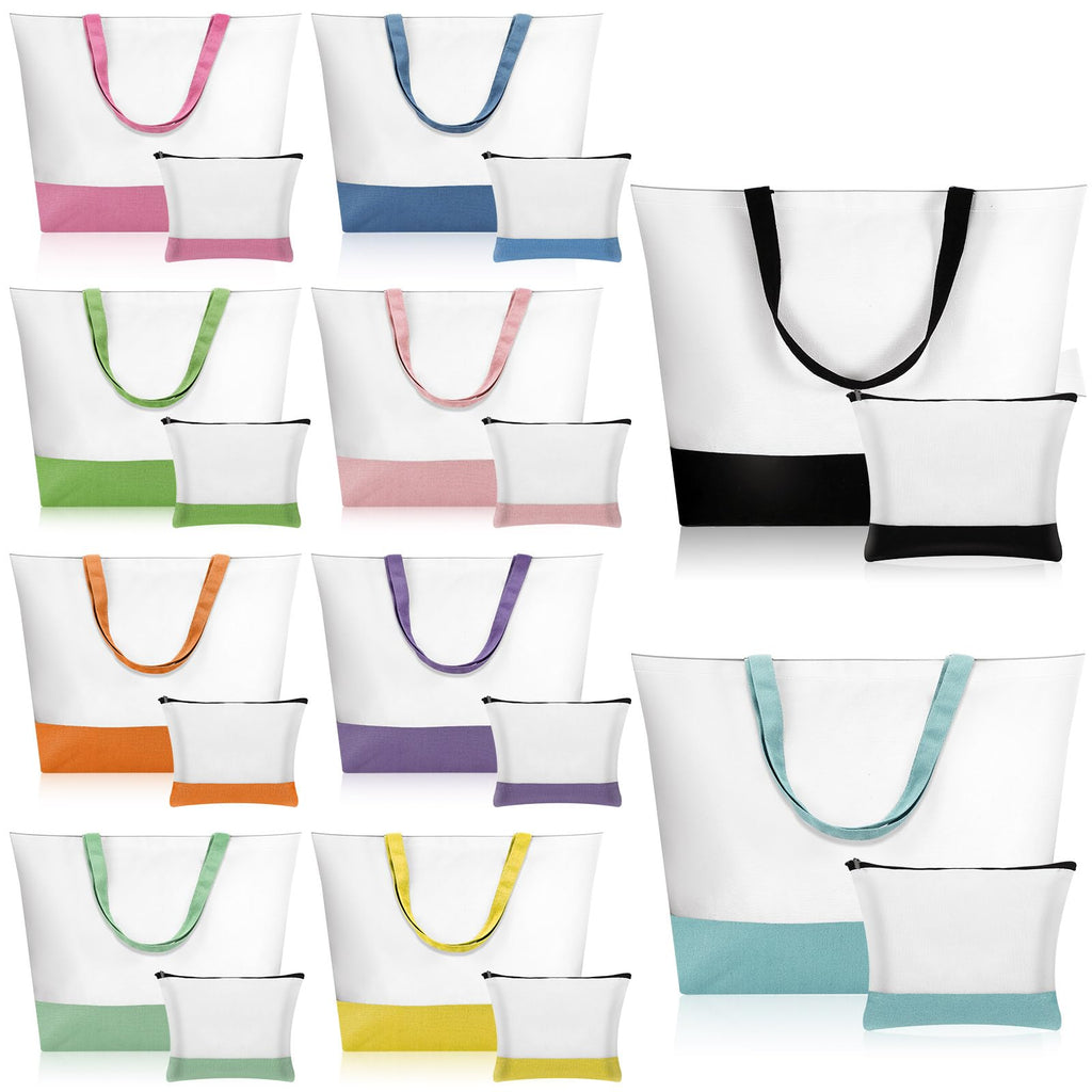 Sanwuta 20 Pcs Large Blank Canvas Tote Bags and Makeup Bags Blank Reusable Grocery Luggage Canvas Tote with Handles (Airy Pastel Pack)