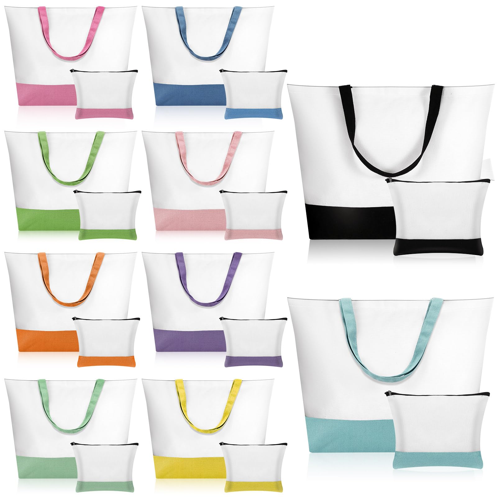 Sanwuta 20 Pcs Large Blank Canvas Tote Bags and Makeup Bags Blank Reusable Grocery Luggage Canvas Tote with Handles (Airy Pastel Pack)