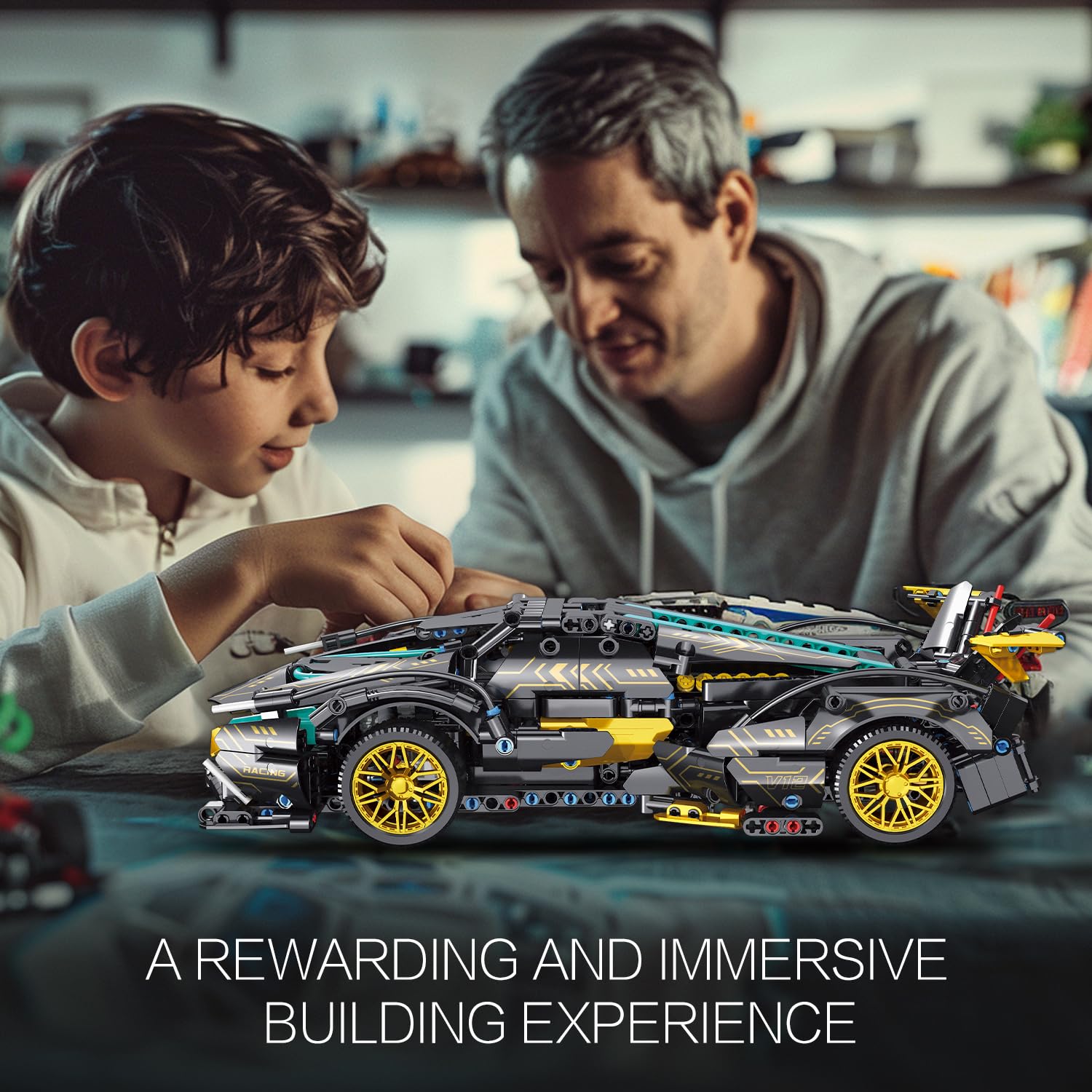 JSINMA Technic Sports Car Building Blocks Toys Boys or Adults Kits 1:14 MOC Lambo V12 Building Set Speed Champions Raceing Car Model Vehicle Set for 10 12 14+ Year Boys(1012pcs)