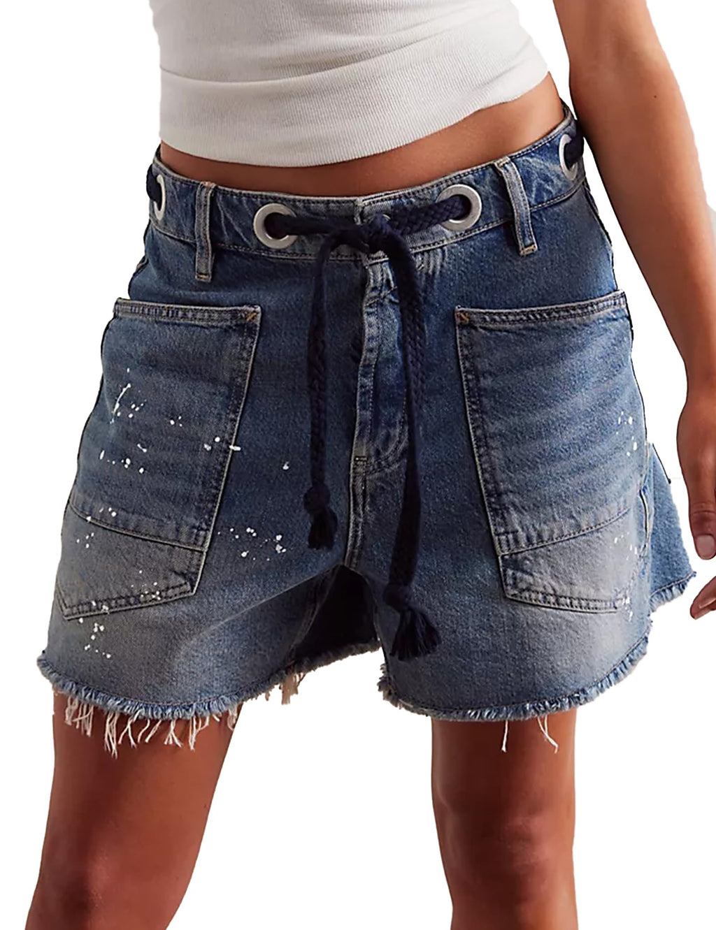 People Free Dupes People Free Dup ES Jeans Shorts Women's Moxie Barrel Jean Shorts 2026 Summer Casual Drawstring Baggy Denim Shorts Y2K Denim Short