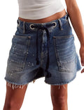 People Free Dupes People Free Dup ES Jeans Shorts Women's Moxie Barrel Jean Shorts 2026 Summer Casual Drawstring Baggy Denim Shorts Y2K Denim Short