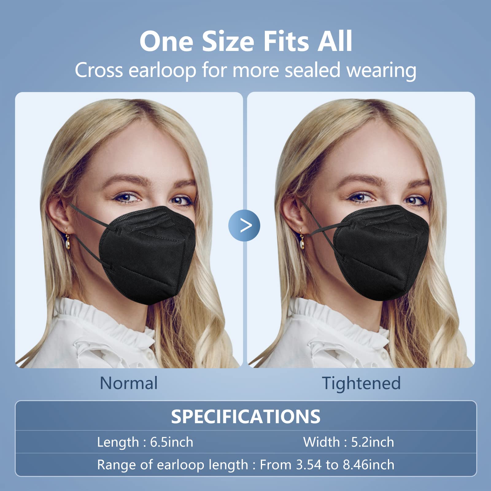 HALIDODO 60 Packs KN95 Face Mask, 5-Ply Comfortable Filter Safety Mask, Protective Face Cover Mask (White)