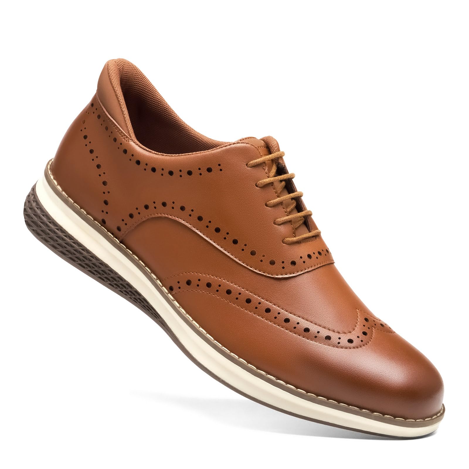 HEEZ Men's Dress Sneakers, Casual Dress Shoes for Men Comfortable, Wingtip Business Formal Oxfords Shoes for Office Work Wedding Travel Daily Brown