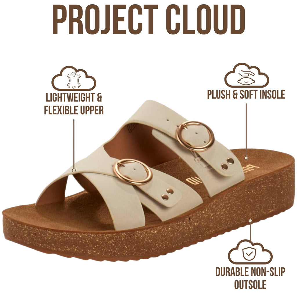 Project Cloud Platform Sandals Women - Eco-Crafted Leather Womens Summer Shoes with Lightweight Adjustable Buckle and Non-Slip Outsole Summer Sandals for Women 2026 (KRISTI,CREAM,6.5M)