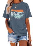 TAKEYAL Graphic Tees for Women Map Count Tree Print Short Sleeve T Shirts Summer Casual Tee Beach Vacation Top (Blue Gray, L)