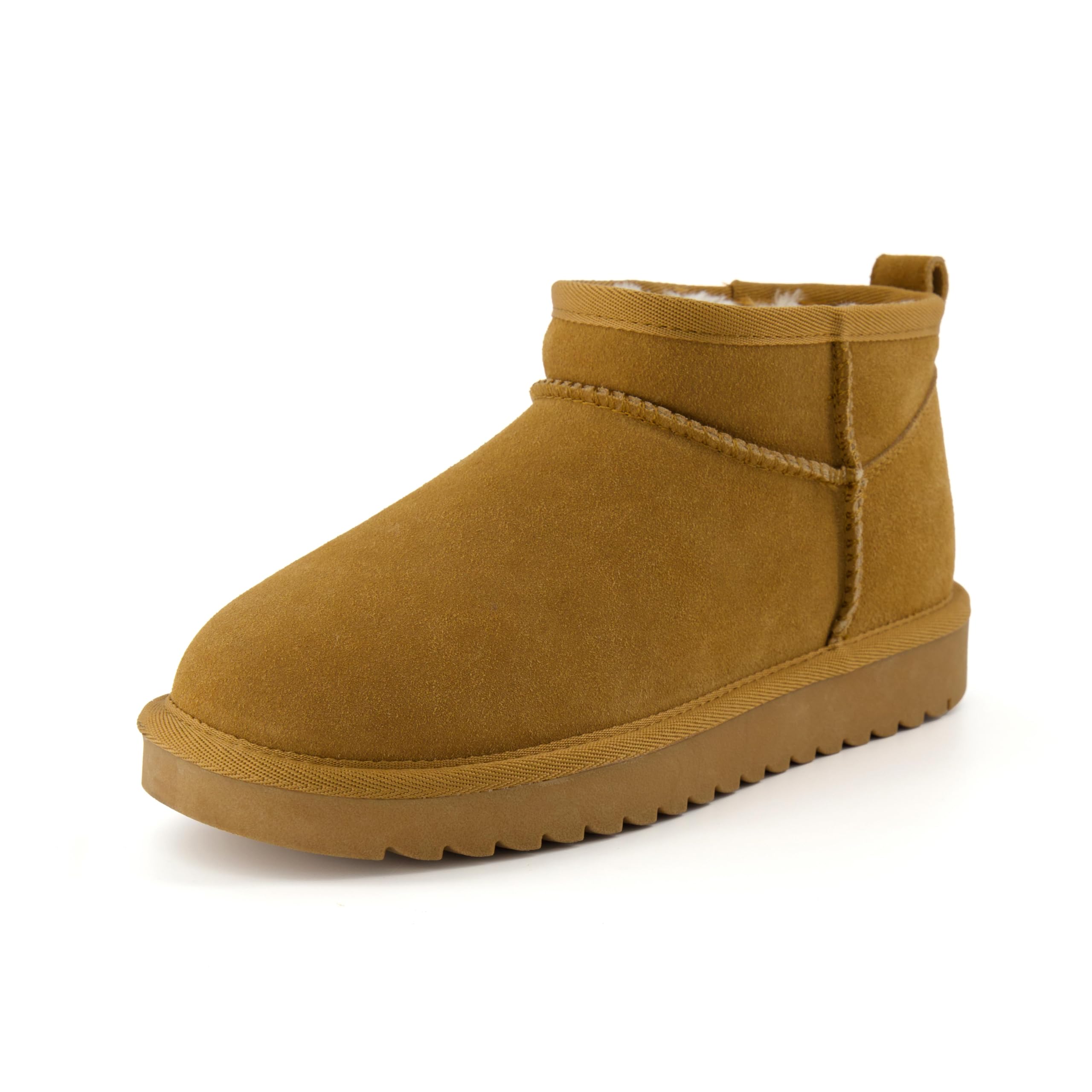 CUSHIONAIRE Hip 2 Genuine Suede Ankle Boots for Women, Cozy Faux Shearling Lining Pull On Winter Womens Boots, CHESTNUT 8.5