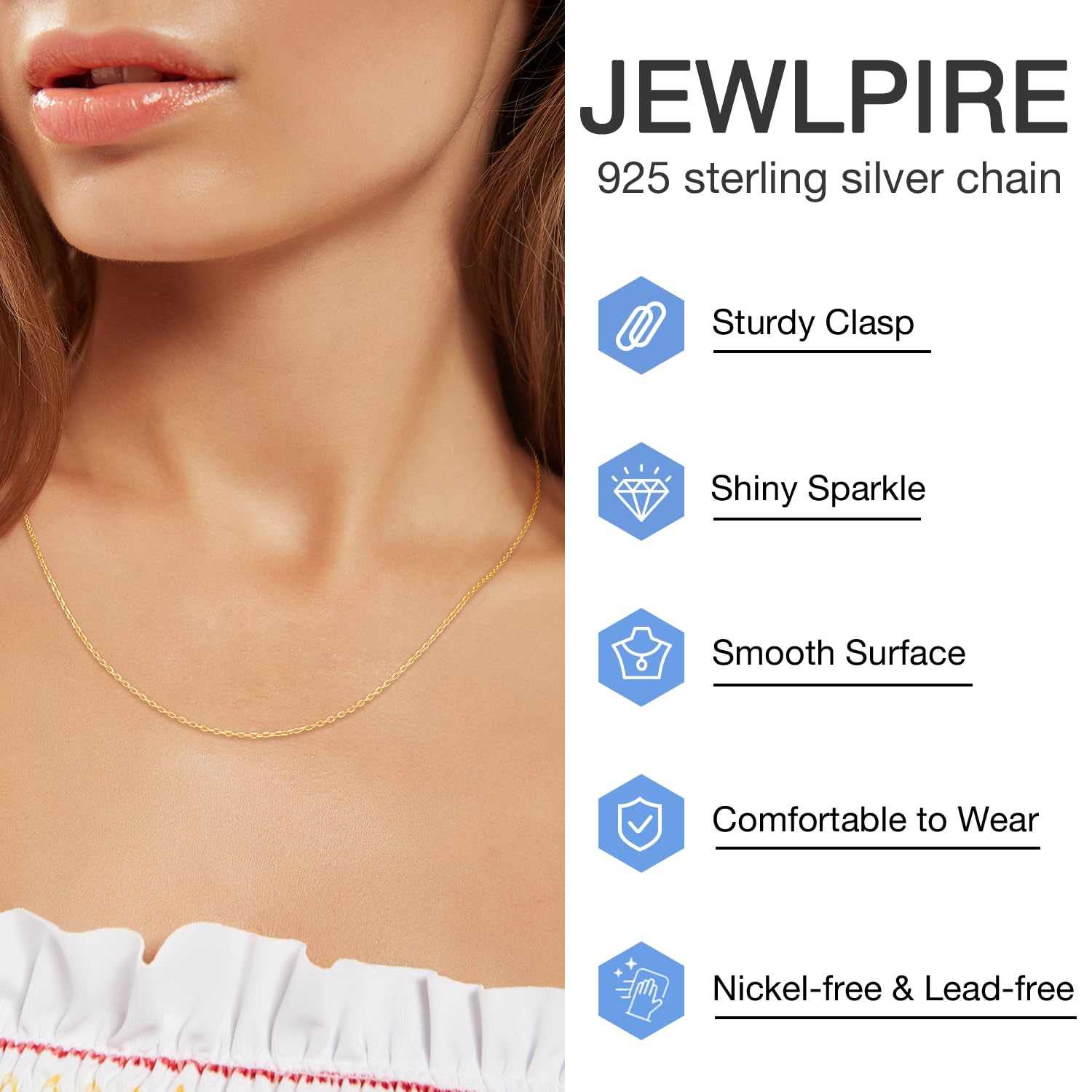 Jewlpire 18K Gold Plated Chain Necklace for Women, 1mm Cable Chain 18K Gold Plated Chain for Women Sturdy & Shiny Women's Chains Necklaces, Necklace Chains 22 Inch
