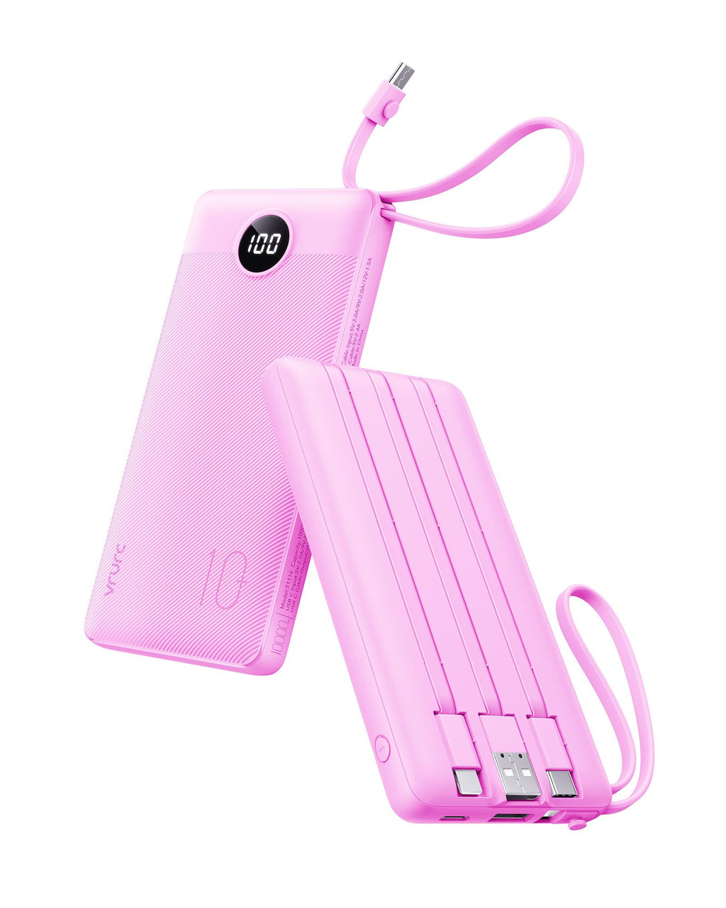 VRURC Power Bank for iPhone, Compact Portable Charger Built in Cables, 10000mAh Flight-Safe Battery Pack,5 Output USB C External Phone Charger for iPhone 17 Pro 17 16 15 14 13,Samsung-Purple(1 Pack)