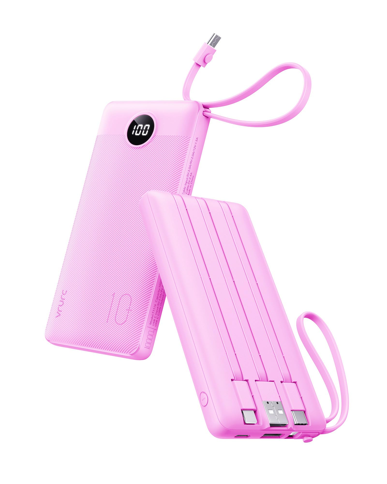 VRURC Power Bank for iPhone, Compact Portable Charger Built in Cables, 10000mAh Flight-Safe Battery Pack,5 Output USB C External Phone Charger for iPhone 17 Pro 17 16 15 14 13,Samsung-Purple(1 Pack)