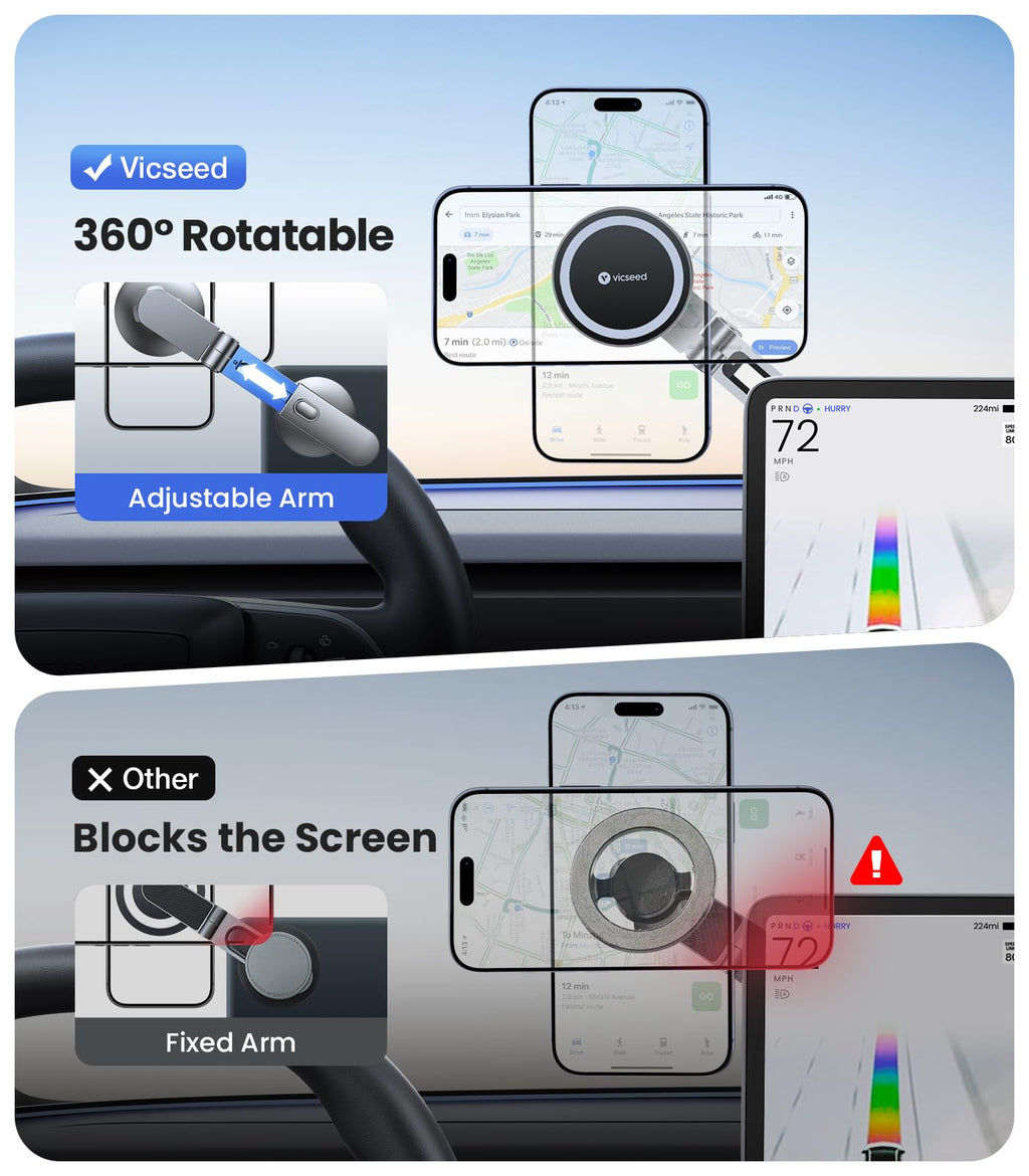 VICSEED Tesla Phone Mount【Strongest Magnet Power】Foldable Hidden Tesla Phone Holder Fit for All Phone, Tesla Model 3 Model Y for MagSafe Car Mount, Tesla Model 3 Accessories, Tesla Model Y Accessories