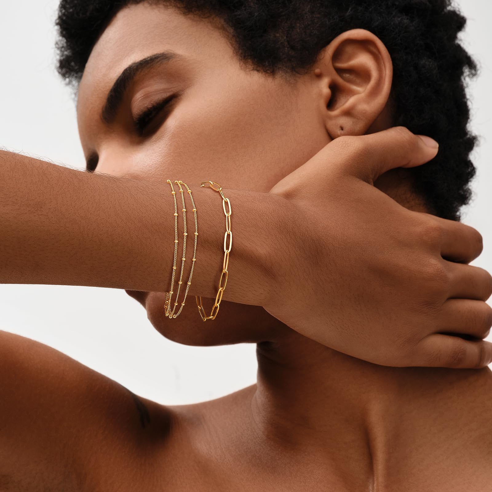 MEVECCO Bracelet for Women Gold Paperclip Chain Oval Link 14K Gold Plated Dainty Simple Jewelry
