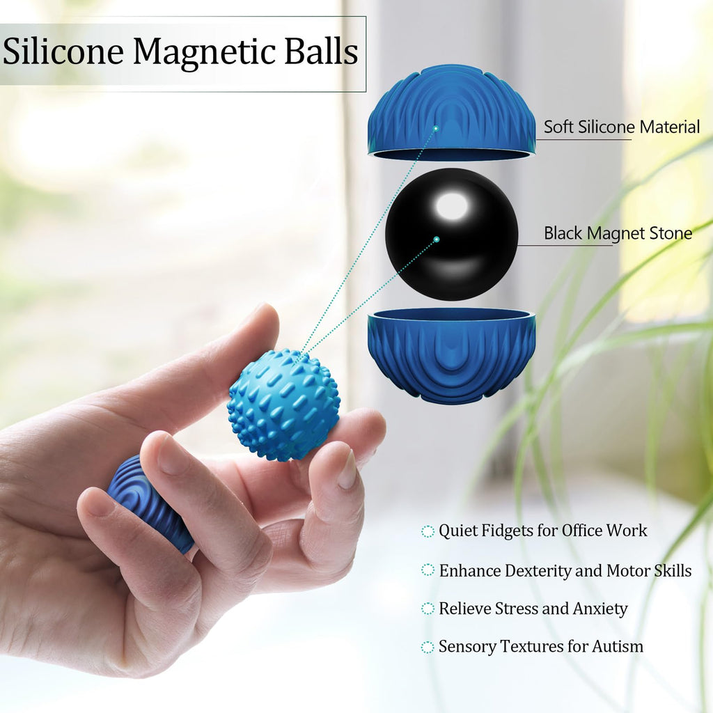 luckdoor Silicone Magnetic Balls Fidget Toys for Adults & Teens,4PCS Stress Relief Sensory Toys for Autism ADHD Anxiety,Fun Textures Gadgets,Office Desk Toy,Stocking Stuffers for Men Women Teen Gifts