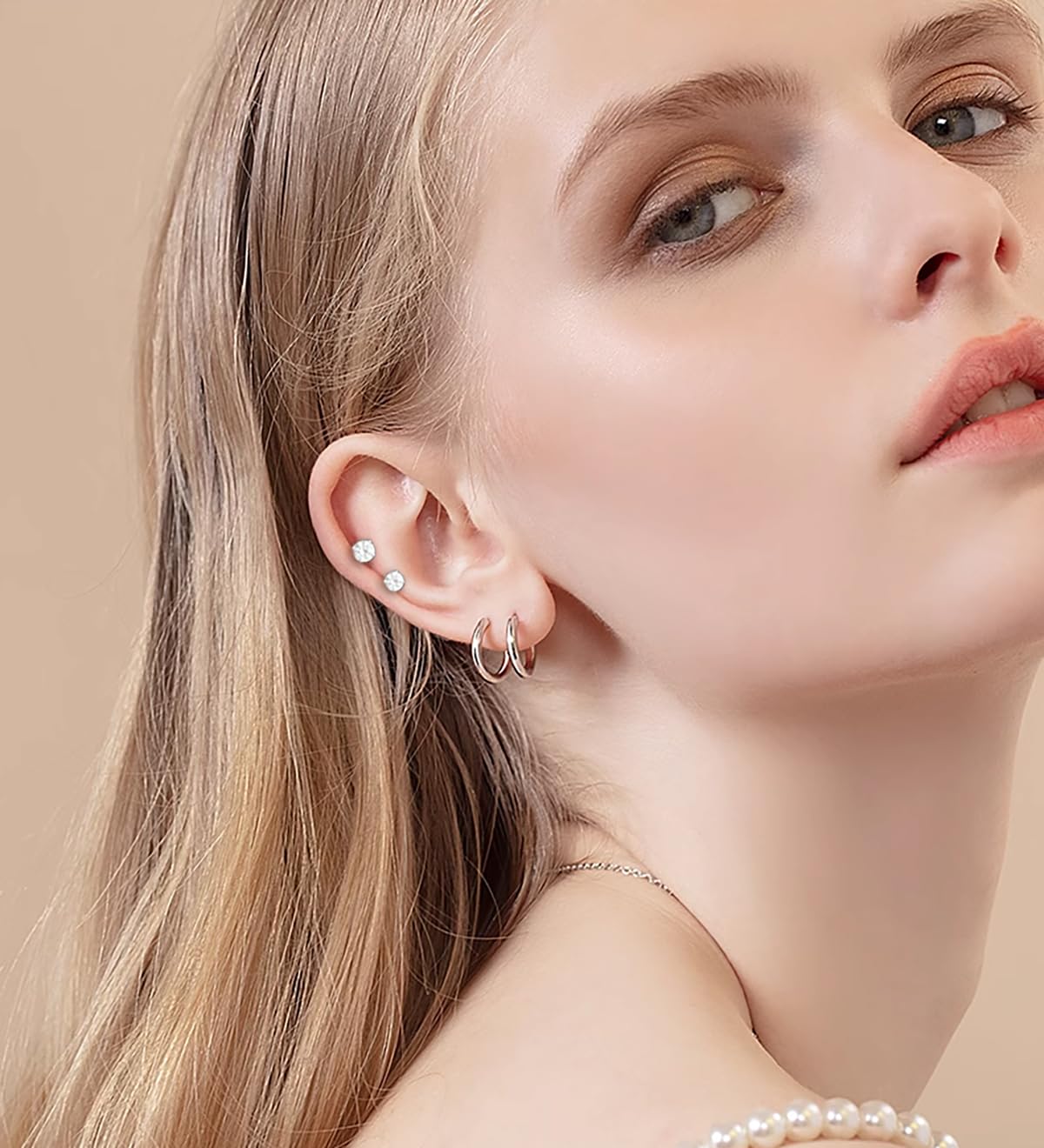 Hypoallergenic Flat Back Earring Sets for Multiple Piercing Sterling Silver Small Huggie Hoop Earrings for Women Surgical Stainless Steel FlatBack Silver Stud Earrings Trendy Cartilage Earring Stacks