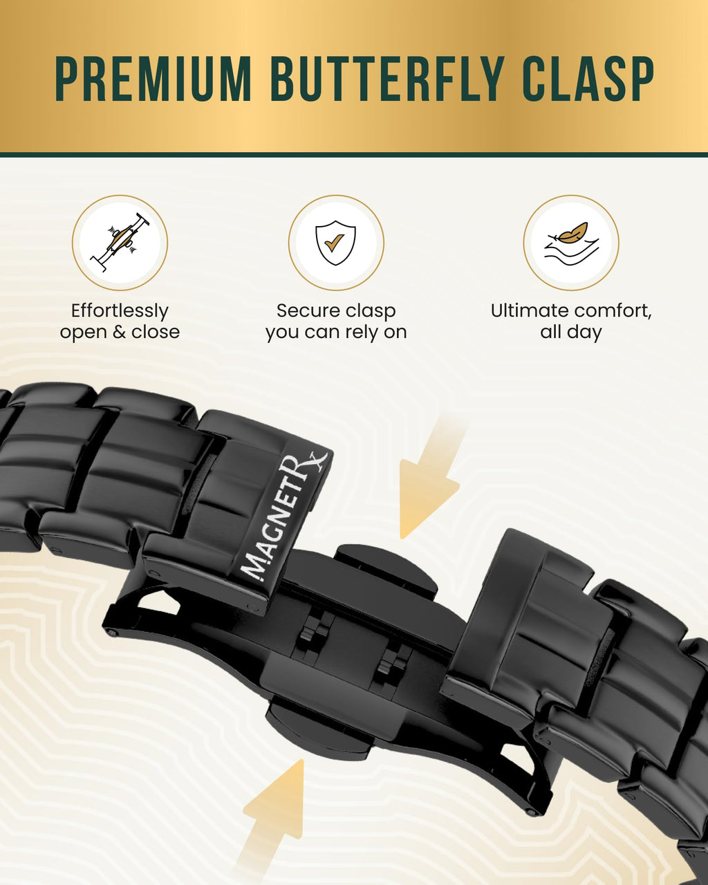 MagnetRX® Magnetic Bracelets for Men - EllipseMAX 5X Strength 5,000 Gauss Magnets - Designed in USA & Patent Pending - Premium Titanium Mens Magnetic Bracelet & Adjustable Length (Black)