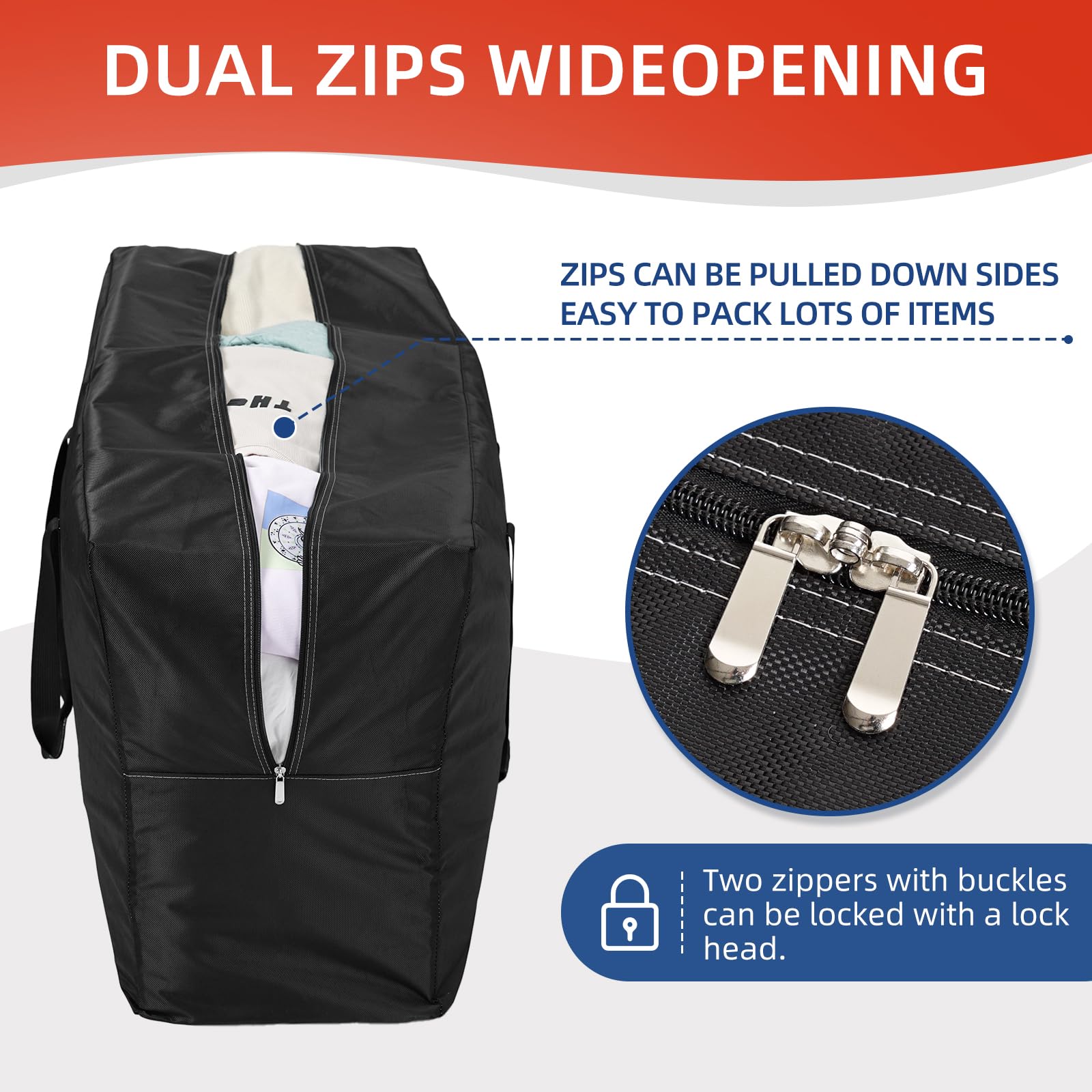Extra Large travel duffel bag with Strong Handles, Waterproof duffel bag, Durable Zippers, Extra Large Storage Totes for Space Saving and Moving Supplies