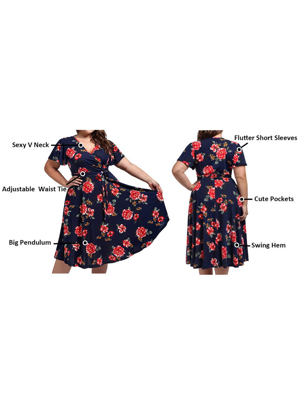 kissmay Plus Size Dresses for Women, Womens Dresses for Wedding Guest Christmas Ruffle Floral Midi Dresses Black Burgundy 22 Plus