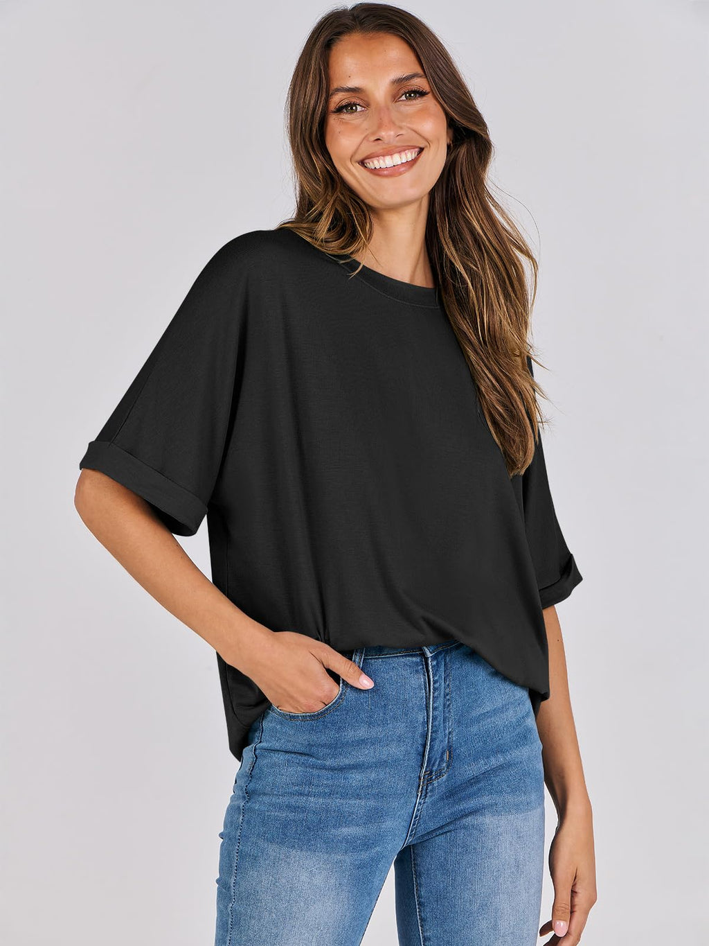 ANRABESS Womens Tops Oversized T Shirts Short Sleeve Crewneck Summer Casual Loose Basic Tee Shirt 2026 Trendy Fashion Clothes Black Large