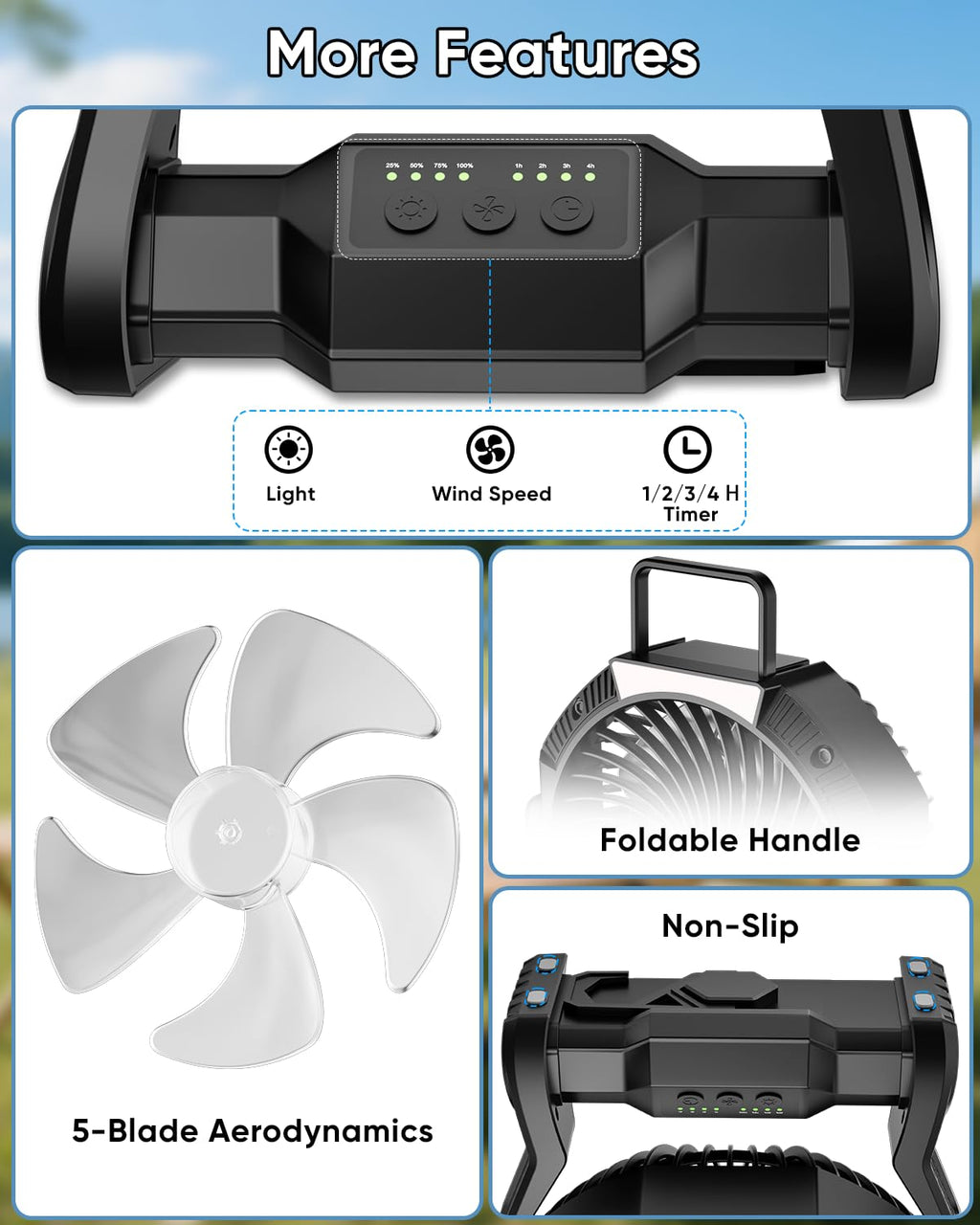 Aynvixt Portable Rechargeable Fan, 20000mAh Battery Powered Camping Fan with LED Light & Hook, 270° Adjustable, 4-Speed, 4H Timer Camping Essentials for Outdoor Tent Travel BBQ Car, Gifts for Men Dad