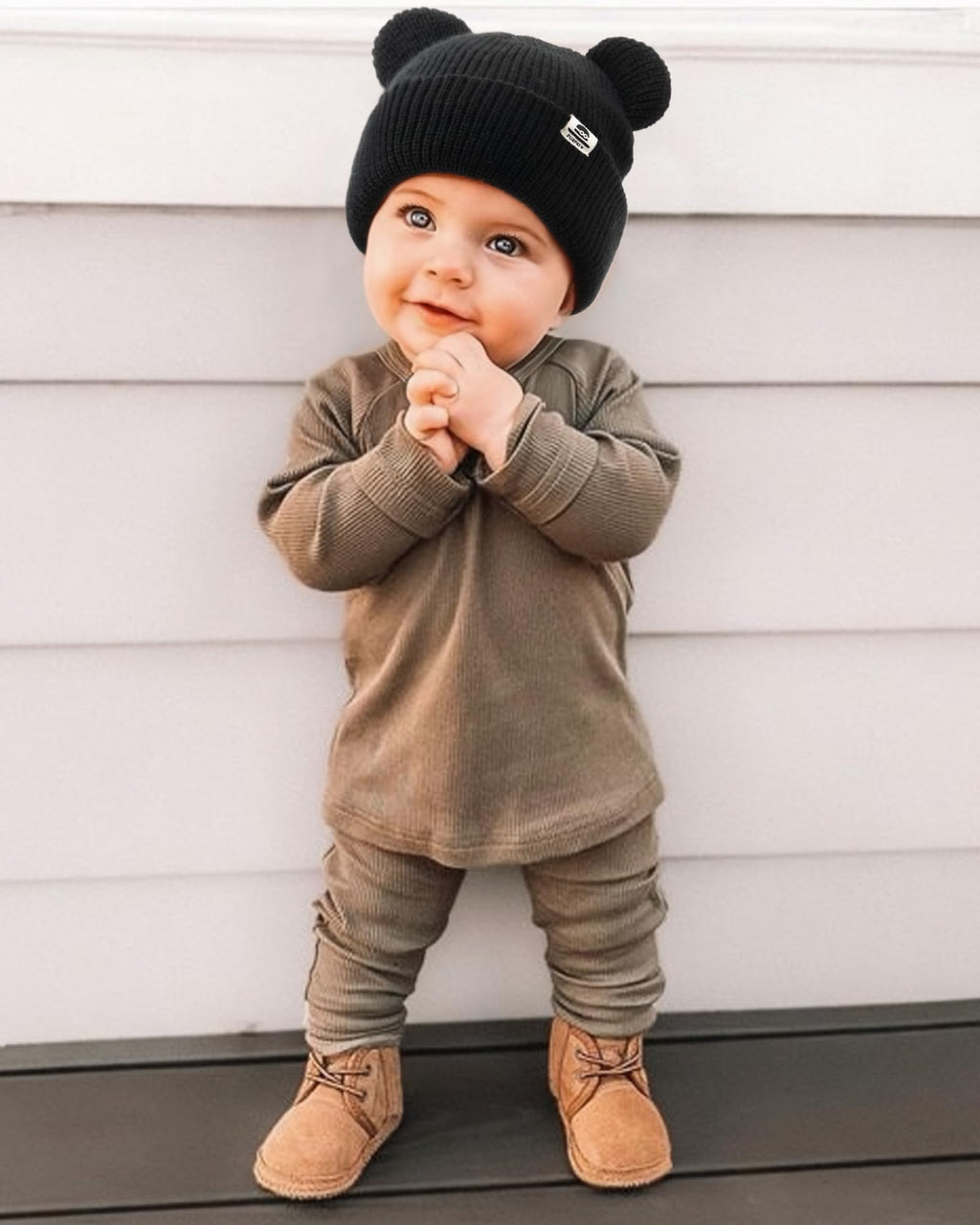 FURTALK Baby Beanie Winter Hat with Bear Ear for Infant Toddler Boys Girls Soft Knitted Skull Cap Black+Beige+Caramel 0-6 Months