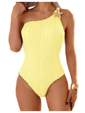 OYOANGLE Women's One Piece Swimsuit Starfish Textured One Shoulder Bathing Suit Beachwear Yellow Medium