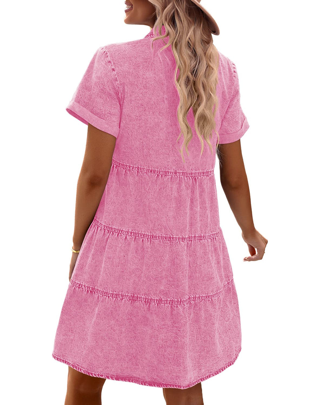 GRAPENT Women's Jean Dresses for Women Blue Jean Dresses for Women Casual Denim Dress for Summer Shirt Denim Dress for Beach Summer Dresses for Spring Fall Aurora Pink Large Size 12 Size 14