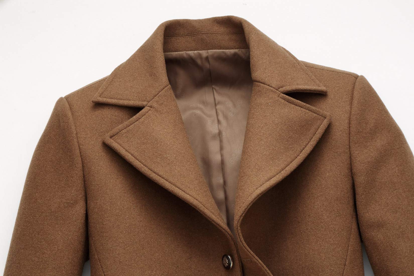 chouyatou Men's Classic Notched Collar Double Breasted Wool Blend Pea Coat (Medium, Single-Camel)