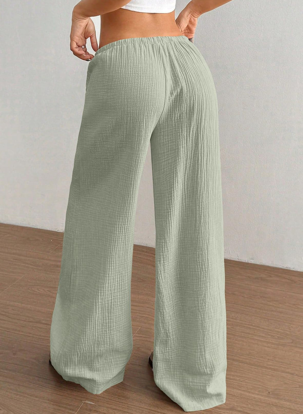 Acelitt Women’s Wide Leg Palazzo Pants Drawstring Elastic Waist Casual Loose Lounge Pants Beach Trousers Teacher Outfits for Women Green Small
