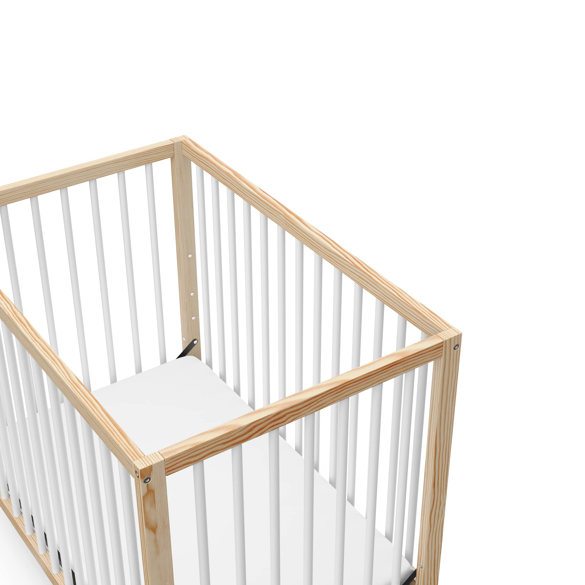 Graco Teddi 4-in-1 Convertible Mini Crib with Bonus Water-Resistant Mattress (Natural with White) – GREENGUARD Gold Certified, 2.75-Inch Mattress Included, Convenient Size, Easy 30-Minute Assembly