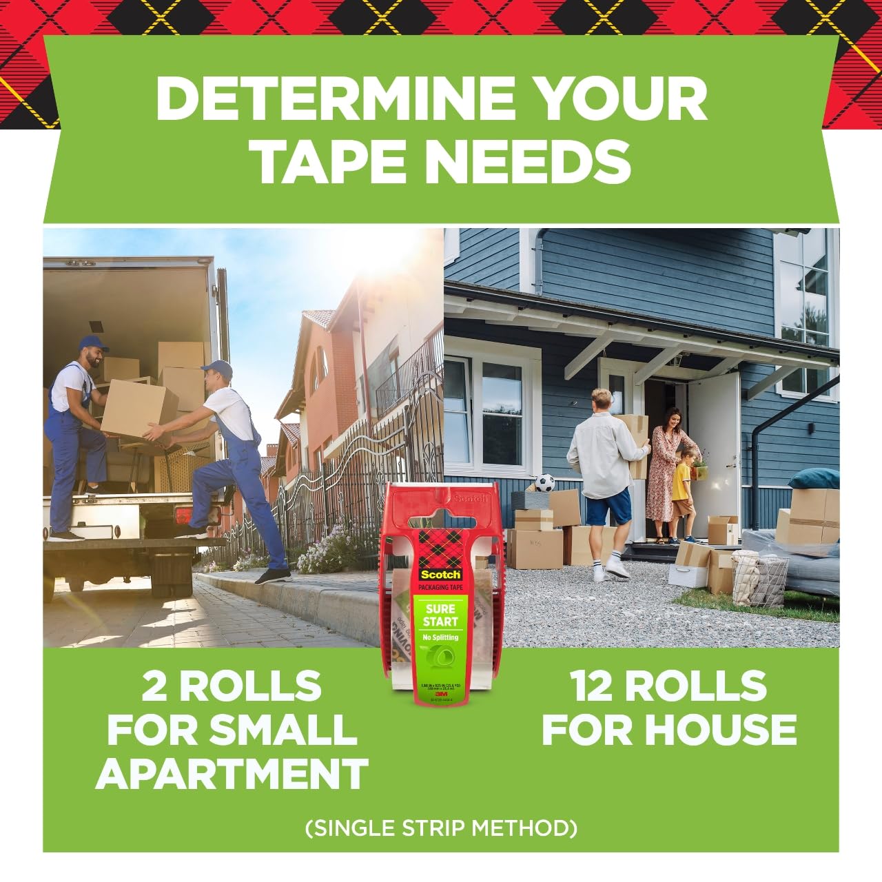 Scotch Sure Start Packing Tape, Clear, Quiet Unwind and Easy Start, 1.88 in. x 22.2 yd., 6 Tape Rolls with Dispensers