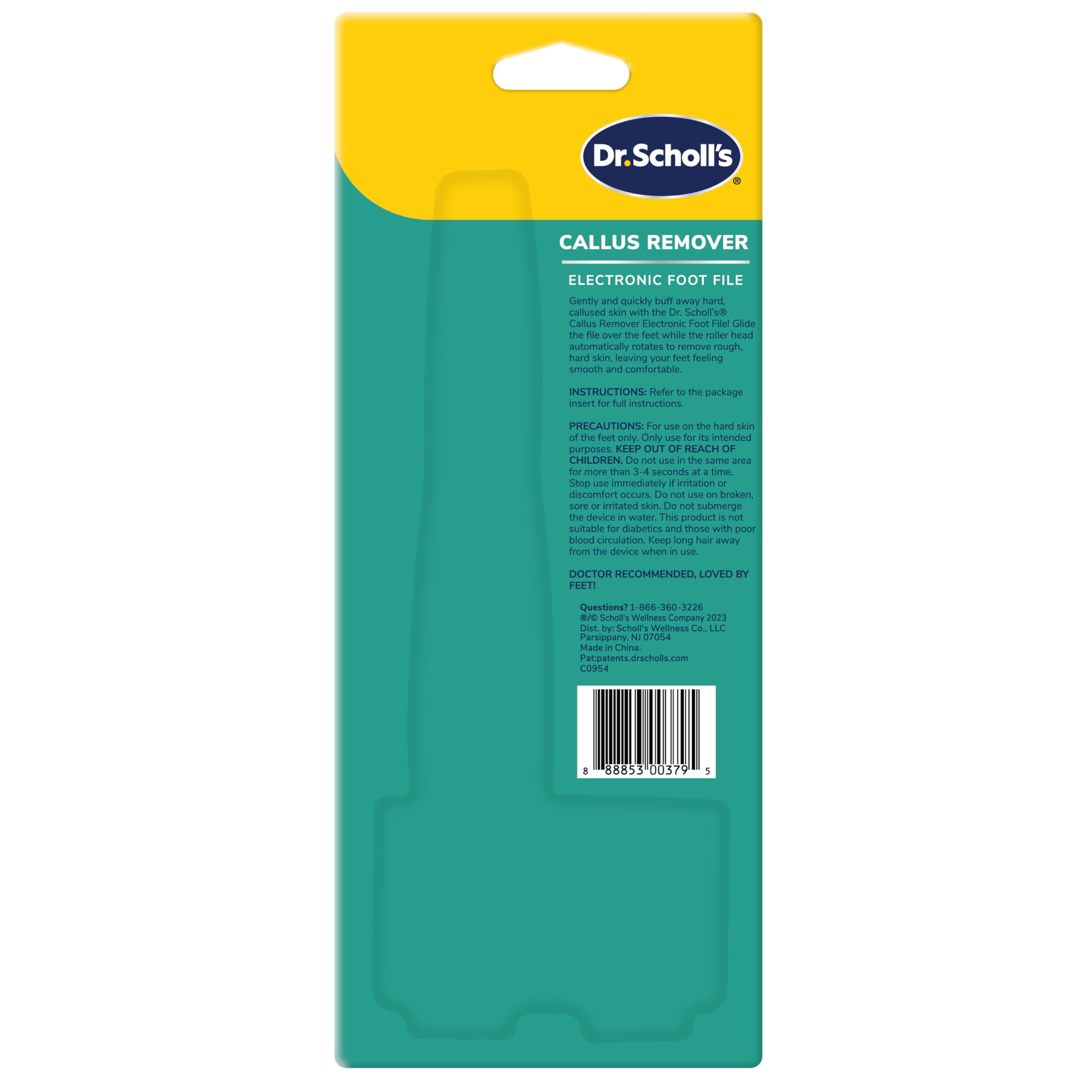 Dr. Scholl's Callus Remover Electronic Foot File, Electric Hard Skin Removal for Feet, Effortless Soft Smooth Skin in Minutes, Perfect for Travel, for Women & Men, AAA Batteries Included