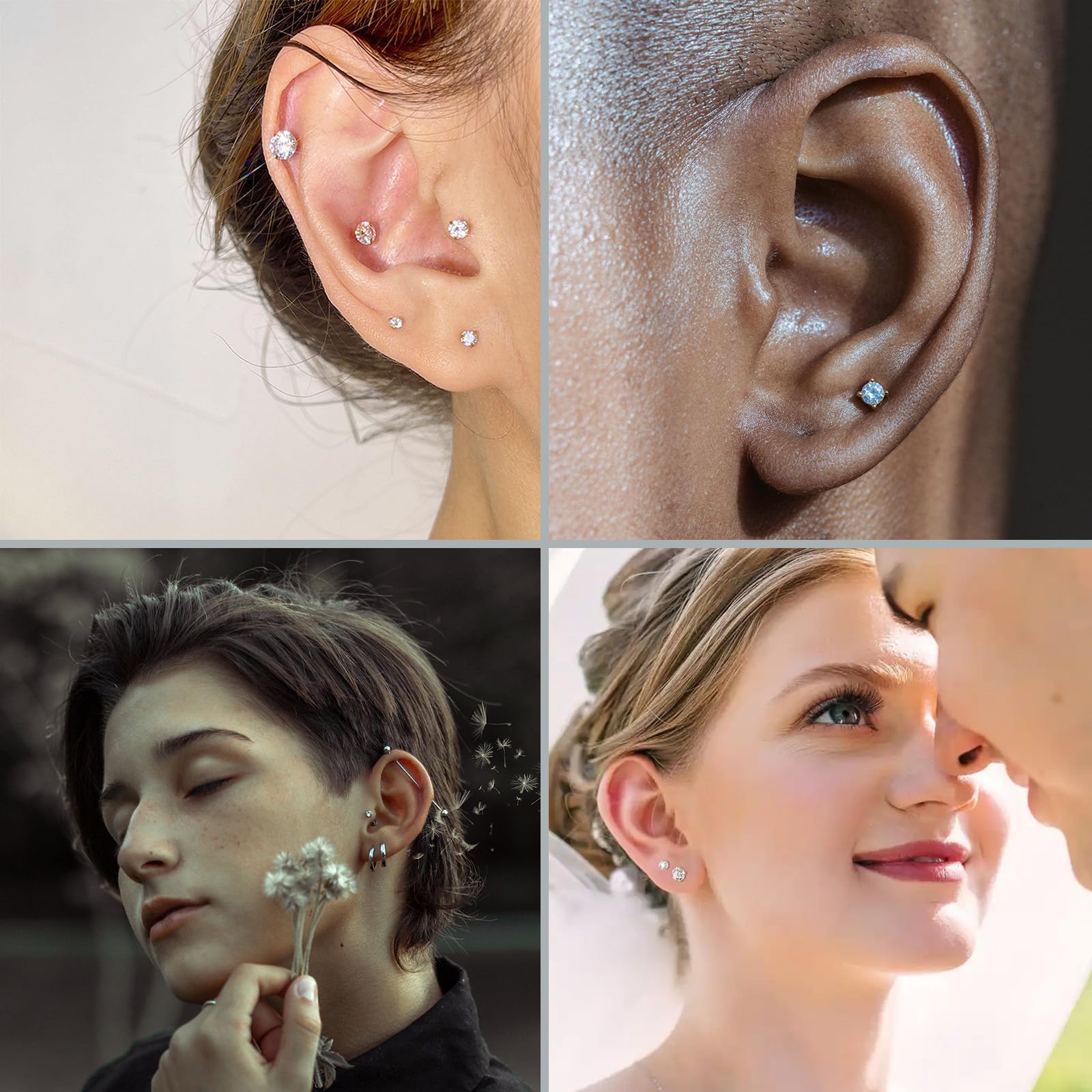 Gotumo 20G Flat Back Earrings Stud G23 Titanium Threadless Tragus Labret Cartilage Lip Medusa Conch Body Piercing Jewelry for Women Men Silver