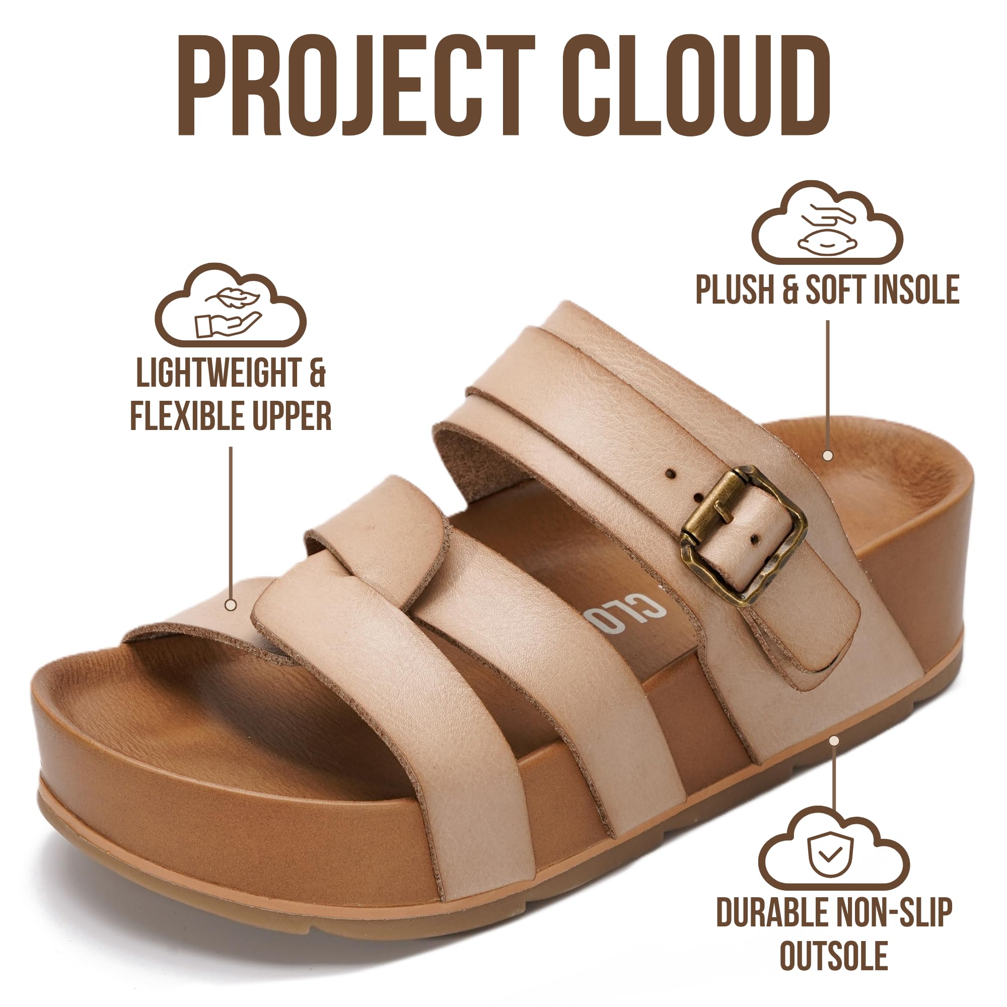 Project Cloud Platform Sandals Women – Strappy Wedges with Comfortable Plush & Soft Insole – Lightweight & Non Slip Platform Sandals for Women 2026 (Proud, CASHVLEA,8M)