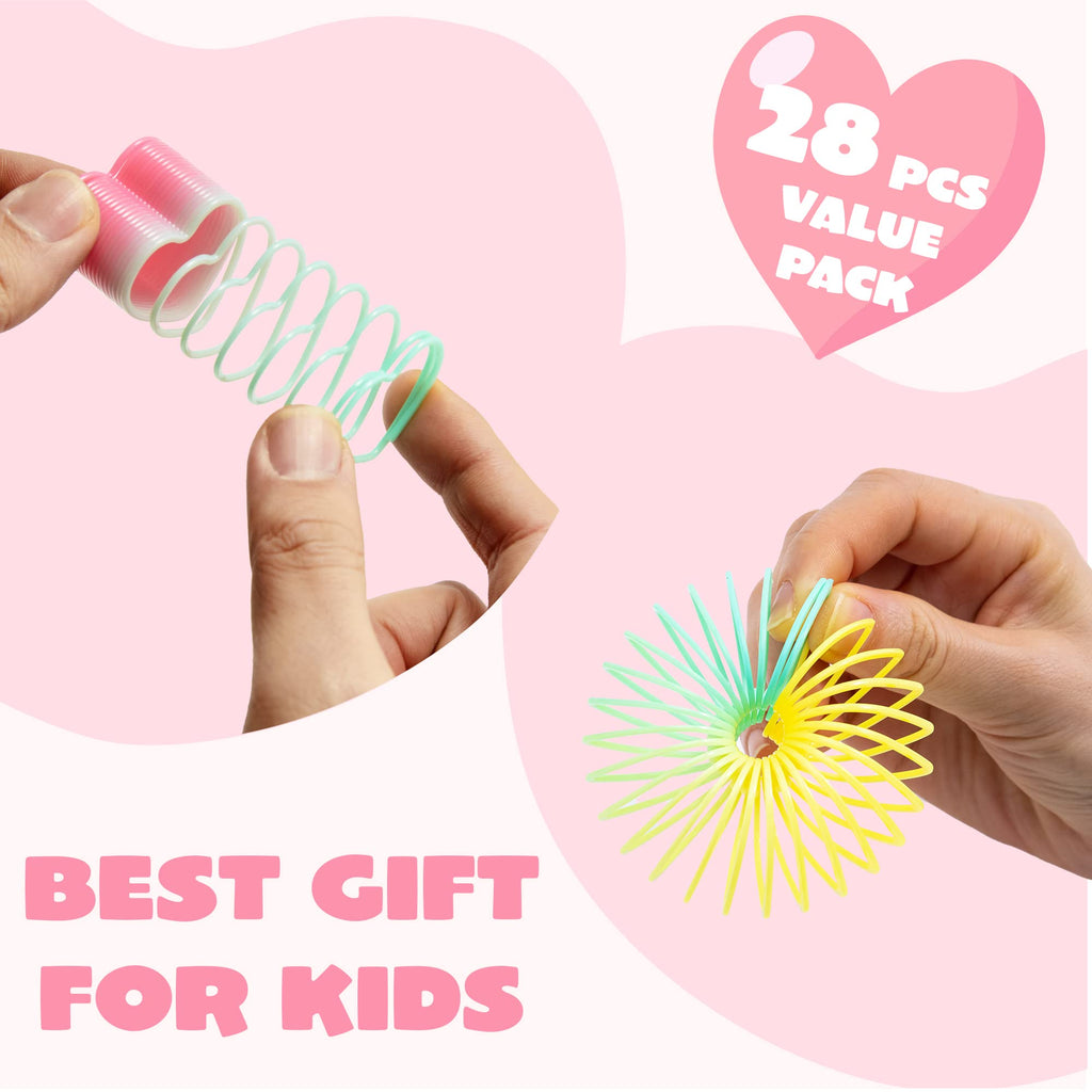 JOYIN 28 Packs Valentine's Day Animal Cards with Coil Springs Rainbow Springs, Stress Relief Coil Toys with Cards for Kids Valentine's Classroom Exchange Prizes Game Prizes, Valentine's Party Favors