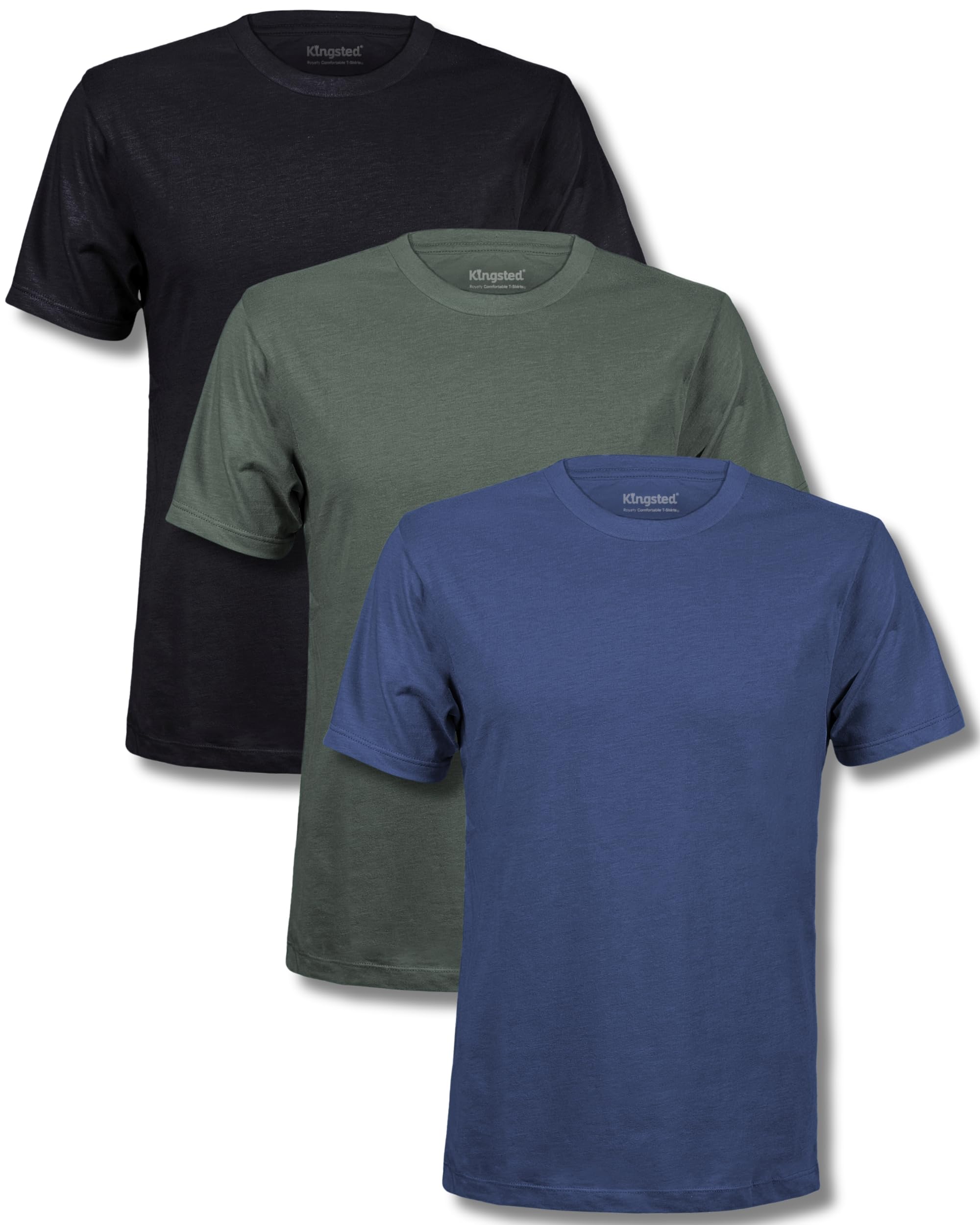 Kingsted Men's T-Shirts Pack - Royally Comfortable - Super Soft Cotton Blend - Short Sleeve Tagless Crewneck - Plain Colored Classic Tees (3 Pack, Classic, Large)