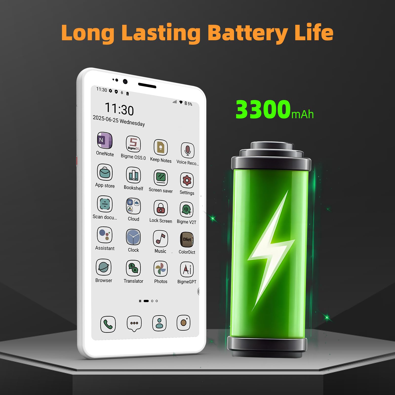 Bigme HiBreakS Color Epaper Smart Phone,3300mAh Battery, 8-Core Processor, 6GB+128GB, 5.84 Inch Mobile Phone, Dual Camera, White
