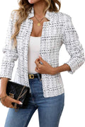 ELLEVEN Womens Blazer Business Casual Suit Jacket Tweed Blazers for Women Slim Fit Fitted Long Sleeve Stand Collar Blazer Dressy Full Lining Coat Cardigan with Padded Shoulder White Large