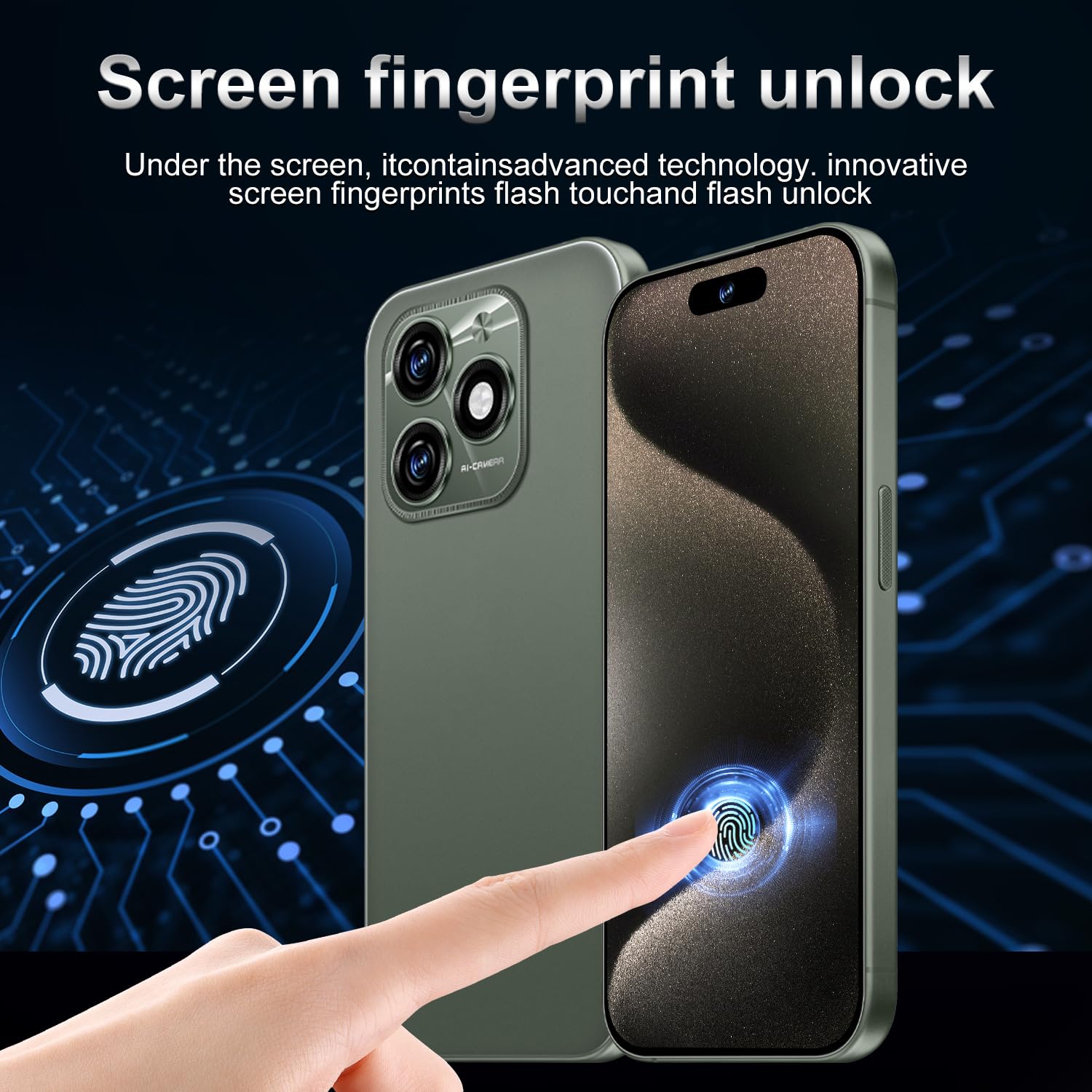 SZV 15 Ultra 16+1TB Unlocked Cell Phone,Smartphone 6.85" HD Screen Unlocked Phones,Battery 7000mAh Android 14,5G/Face ID/Fingerprint Unlock/Dual SIM/GPS (Green, 16+1TB)