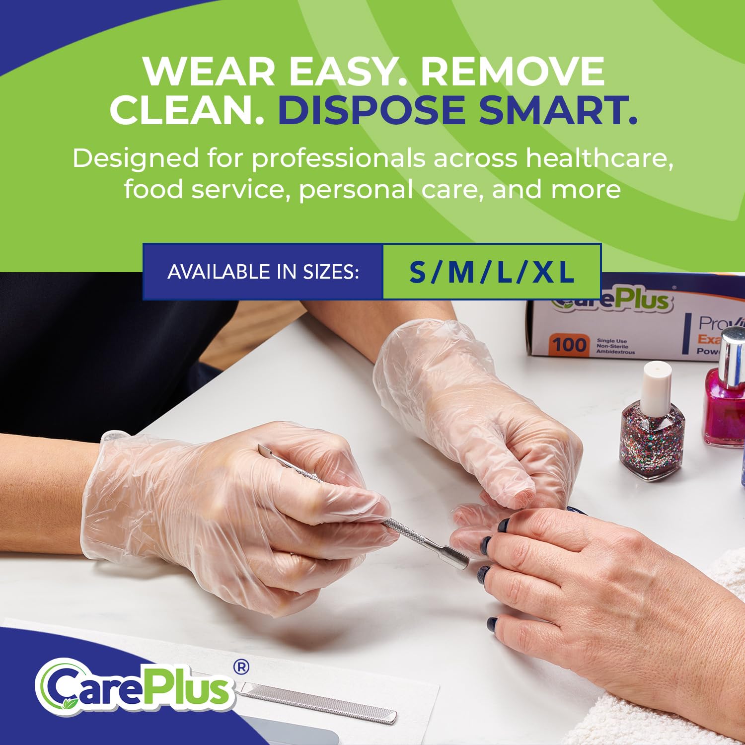 CARE PLUS Latex-Free Vinyl Gloves Clear Medium Size 100 Count | Heavy Duty, Non-Sterile, Powder-Free, Rubber | Food Prep, Kitchen & Cleaning Gloves, Ideal for Professional Use