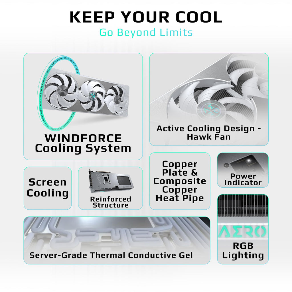 GIGABYTE GeForce RTX 5070 AERO OC 12G Graphics Card, 12GB 192-bit GDDR7, PCIe 5.0, WINDFORCE Cooling System, GV-N5070AERO OC-12GD Video Card, Compatible with Desktop