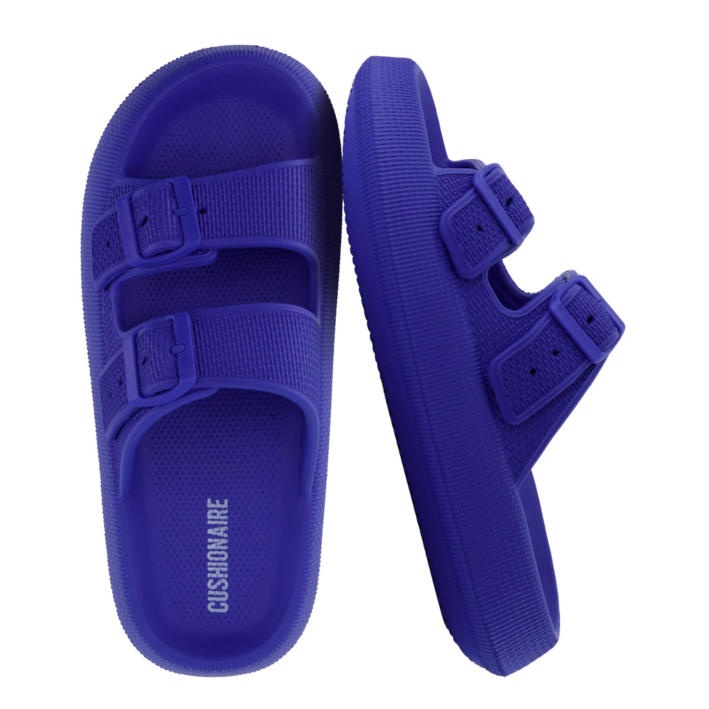 CUSHIONAIRE Fame Pillow Recovery Sandals for Women, Adjustable Double Buckle Waterproof EVA Cloud Slides for Women, BRIGHT BLUE 7
