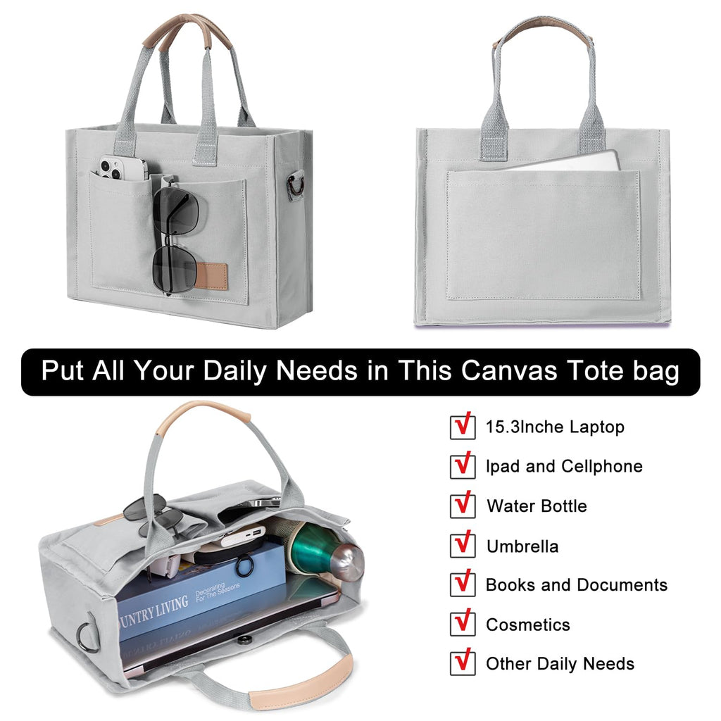 Canvas Tote Bag for Women Crossbody Work Purse with Pockets Top Handle Handbag Satchel Bags for Travel Nurse Teacher