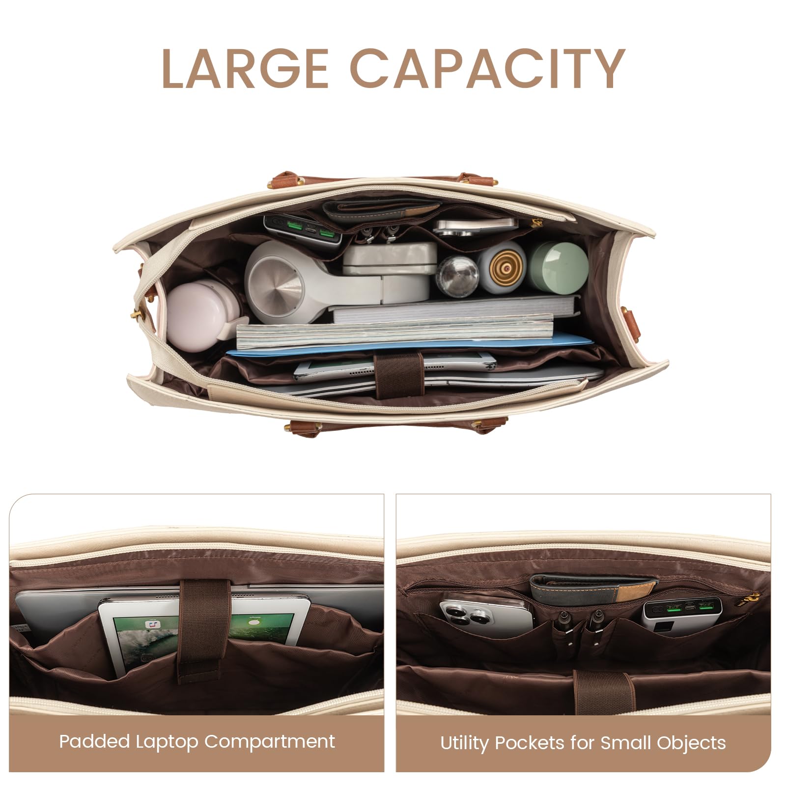 LOVEVOOK Laptop Bag for Women, 15.6 Inch Work Bags for Women, Vintage Leather Laptop Tote Bag, Waterproof Computer Bags with Clutch Purse, Large Capacity Briefcase, Business Office Handbag for Work