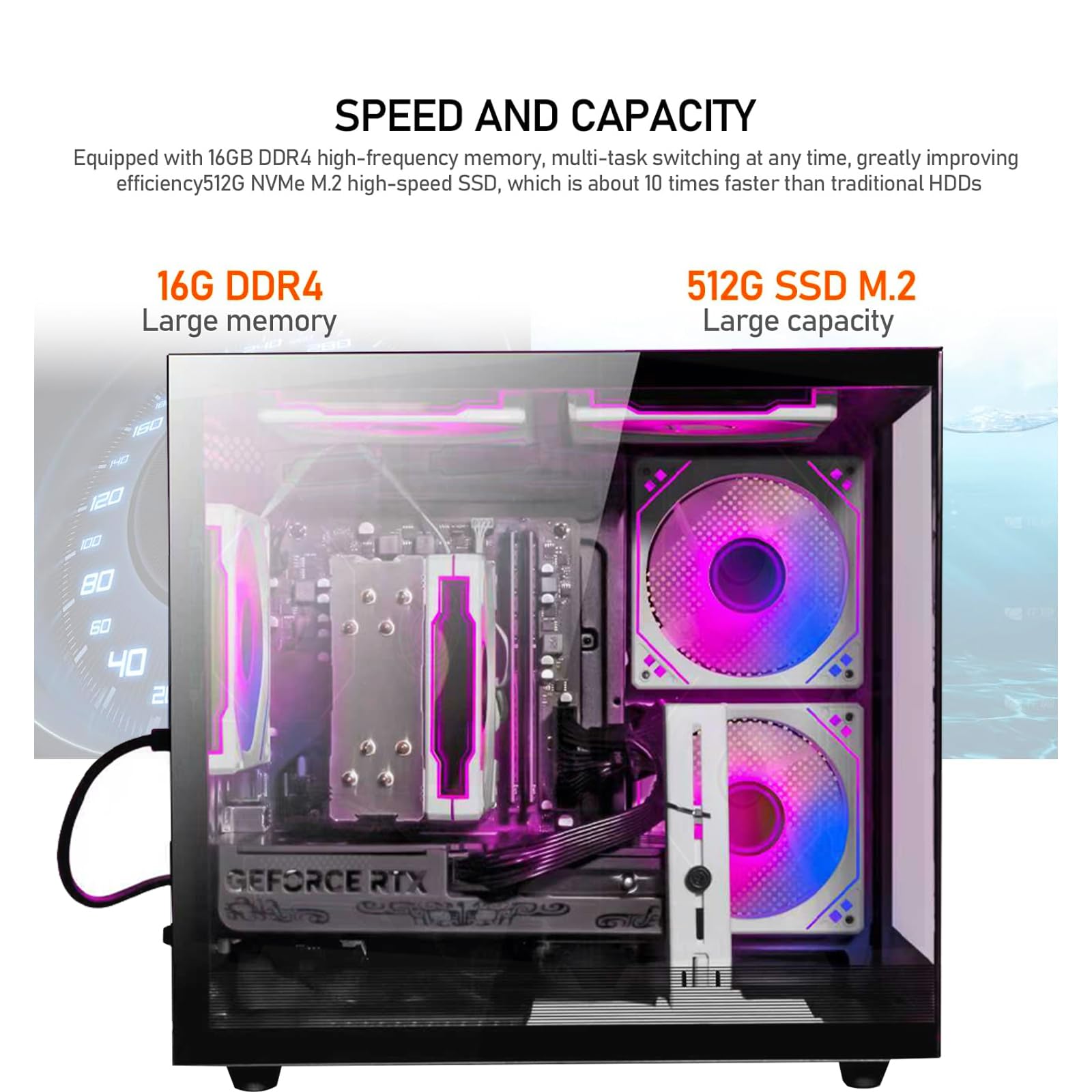 suevery Prebuilt Gaming Desktop Computer | 16G DDR4 RAM | 512G SSD | AMD Ryzen5 6Cores 3.6G Up to 4.1G | RX 560 4G Graphics Card | Wi-Fi 6 | Gamer PC Black